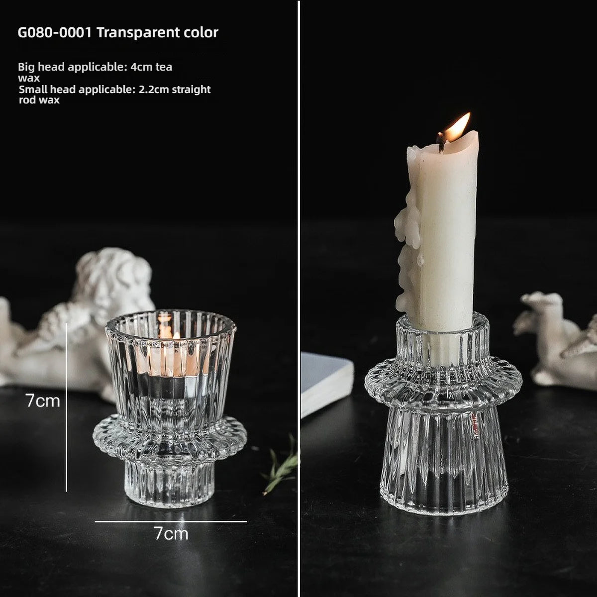 photophore verre transparent moderne bougies assorties rayures verticales décoration intérieure table élégant support
