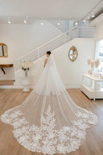 voile mariée blanc ivory dentelle broderie florale transparente classique longueur cathédrale erotique