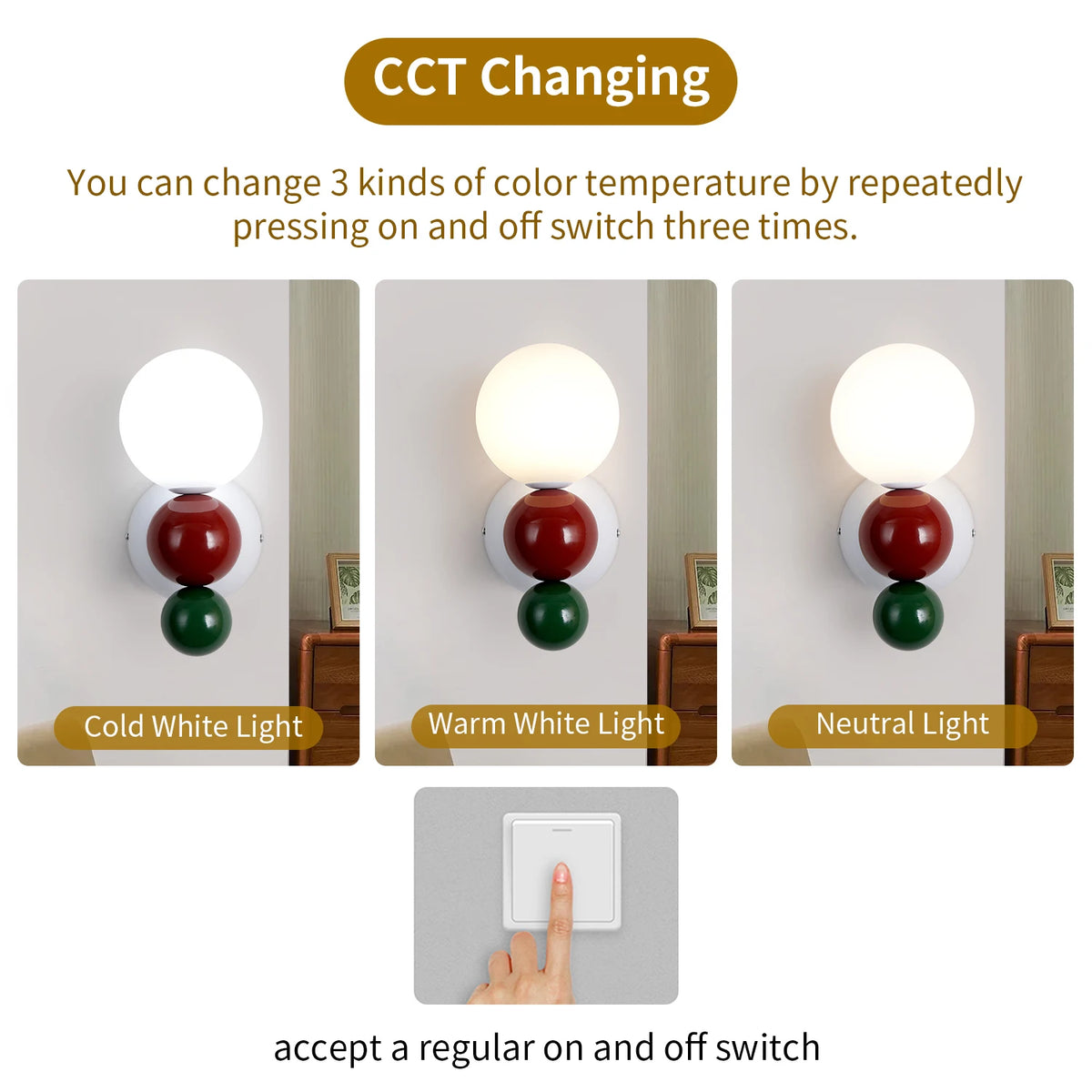 lampe murale moderne sphères rouge blanc vert adhésif métal plastique led chambre salon cuisine
