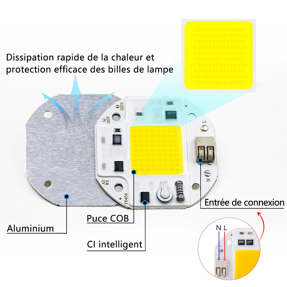 puce led cob 50w 70w 100w blanc chaud lumière froide croissance moderne aluminium