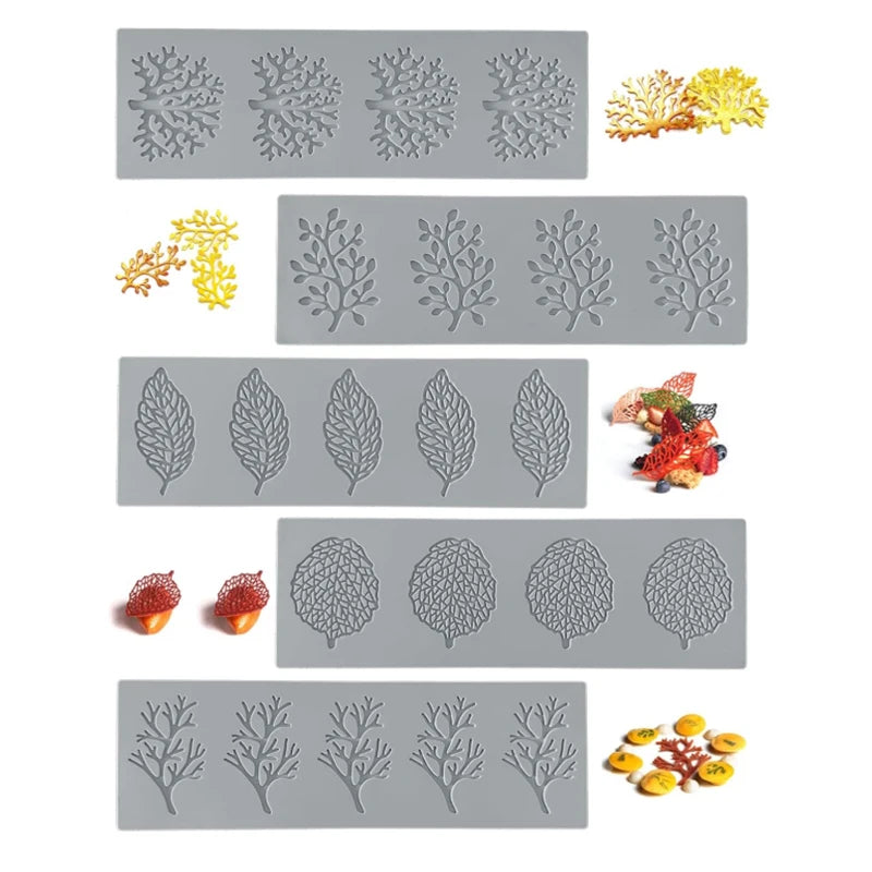 moules gâteaux silicone feuilles coraux modernes pliables respectueux environnement gris clair
