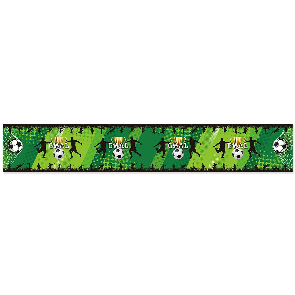 champ football table décor anniversaire enfant motif joueur ballon doré(hexagones) vert noir blanc