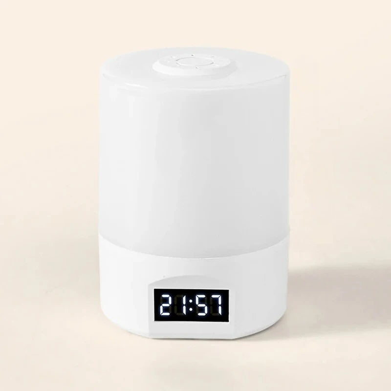lampe chevet horloge intégrée rechargeable lumière chaude blanc moderne led tactile