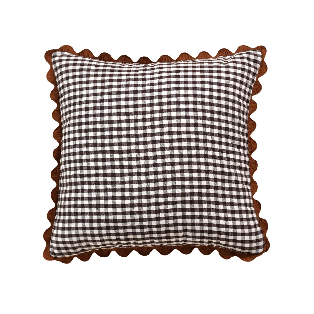 taies d'oreiller carreaux douces moderne confortables lit maison couleurs vert jaune rose orange beige
