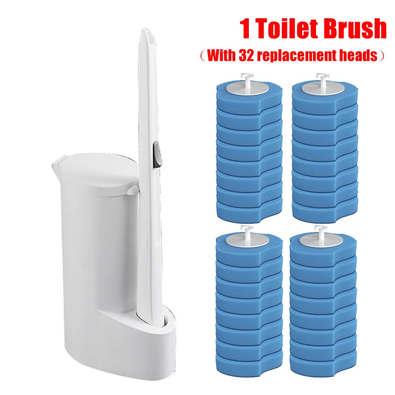 brosse toilette jetable 32 têtes remplacement moderne blanc bleu rond souple opaquet