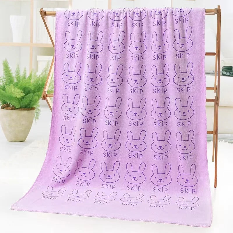 grande serviette bain microfibre enfant motif lapin doux absorbante séchage rapide coton