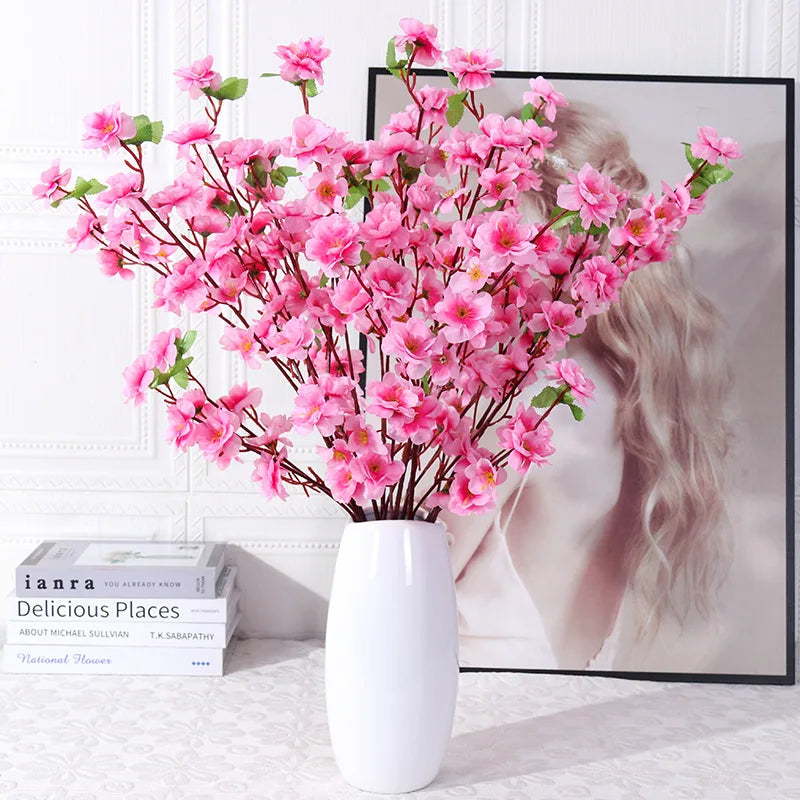 Bouquet artificiel fleurs simples rose jaune blanc rouge feuilles vertes moderne vase blanc 65cm