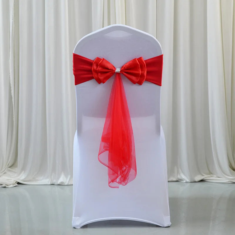 décoration chaise mariage sash papillon tulle organza couleur variée événementiel festive reception simple