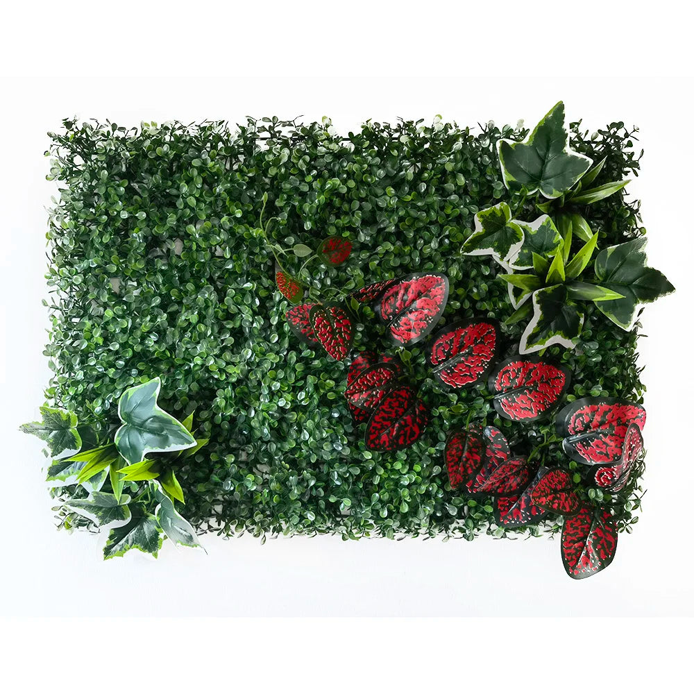 panneau mural plante artificielle herbe feuilles nature vert rouge blanc bleu violet décoration extérieur