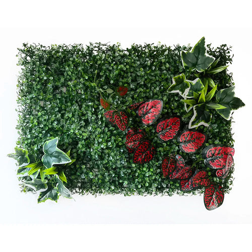 panneau mural plante artificielle herbe feuilles nature vert rouge blanc bleu violet décoration extérieur
