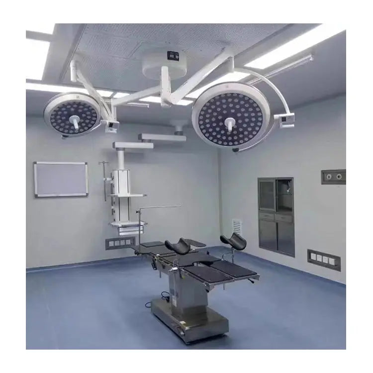 lumière chirurgicale led sans ombre salle opération blanche moderne aseptisée suspension articulée double tête