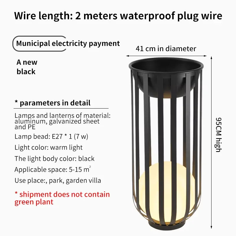 lampe solaire extérieure moderne noire rayures verticales support plante décorative