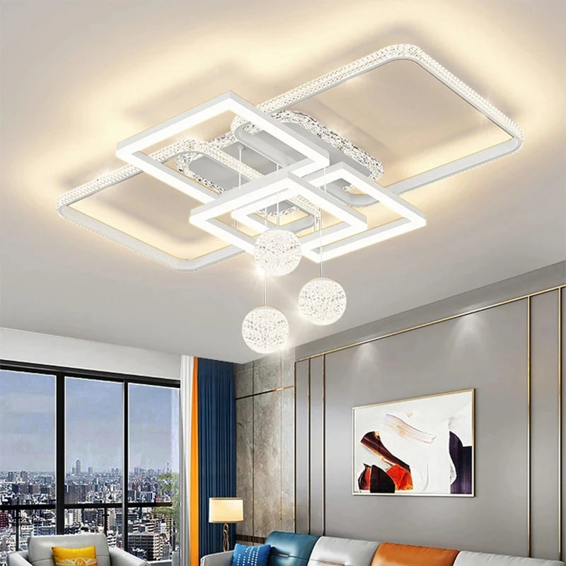 plafonnier moderne luminaire suspendu blanc noir doré cristaux géométrique contemporain