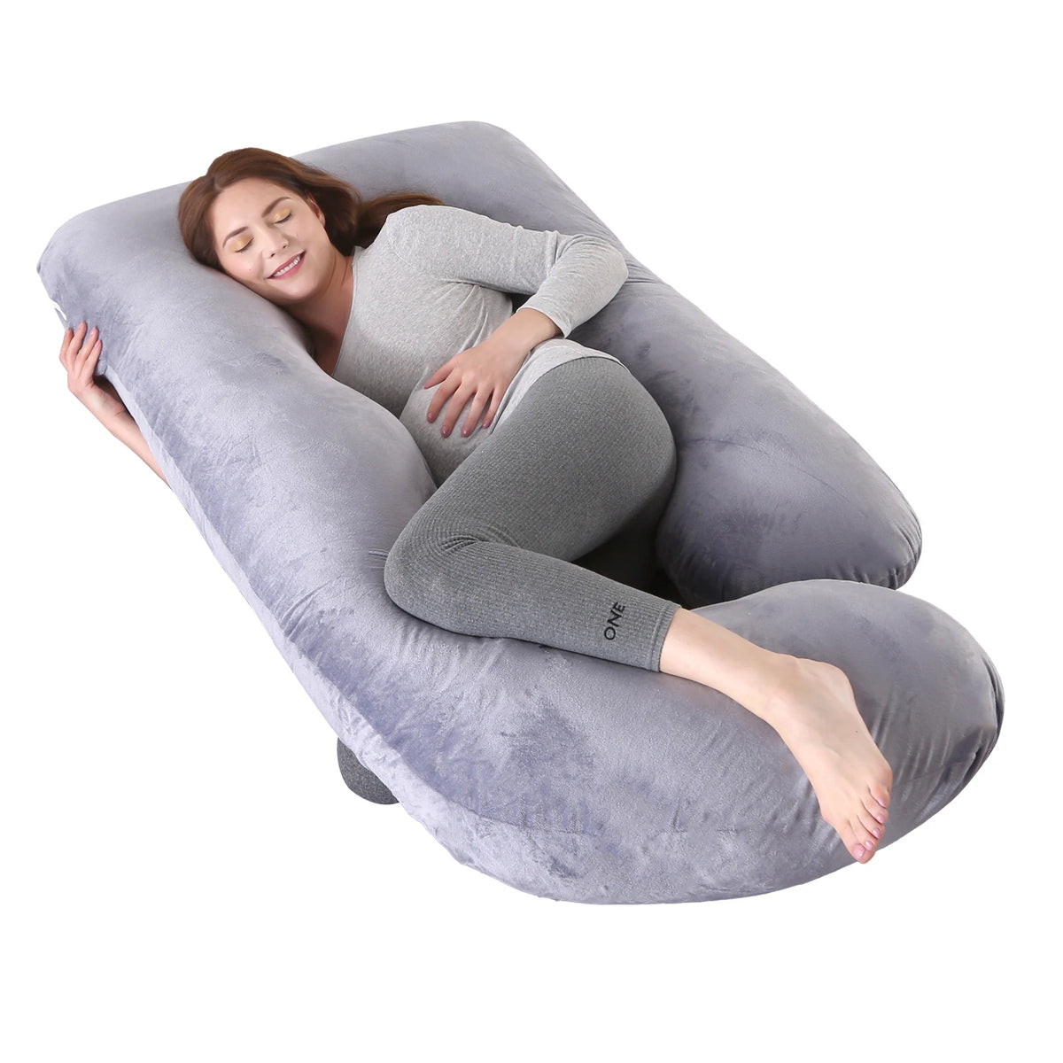 coussin maternité forme mousse mémoire forme gris velours doux support ventre confortable