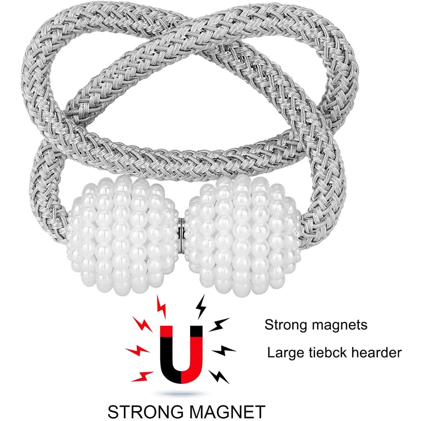 boucle rideau magnétique blanches tissu coton moderne élégant clips magnétiques gris blanc