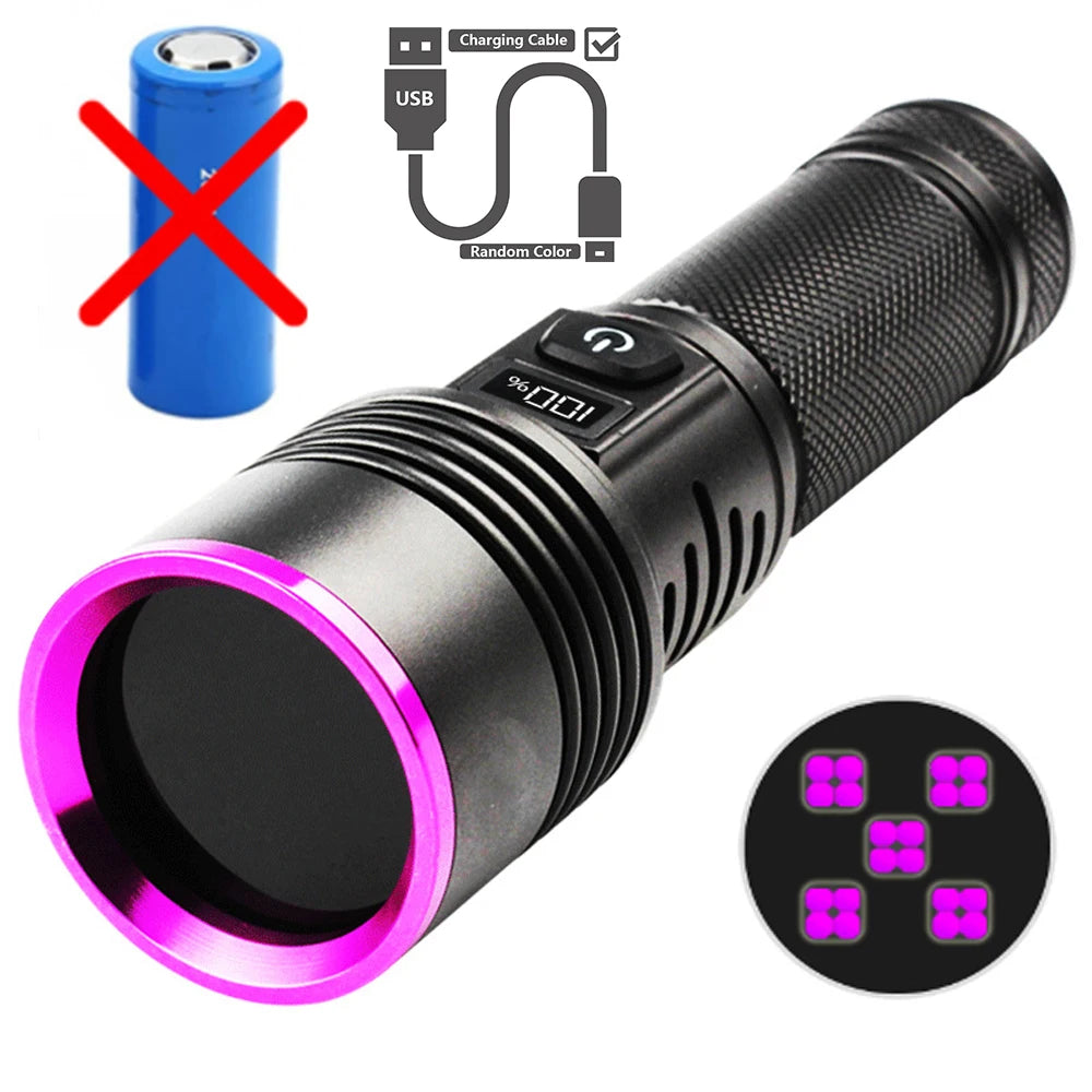 lampe torchon uv led rechargeable anti choc autodéfense affichage lcd texture anti glisse noire