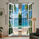 rideau moderne paysagiste marine palmiers ciel bleu plage blanche bleu vert blanc beige translucide