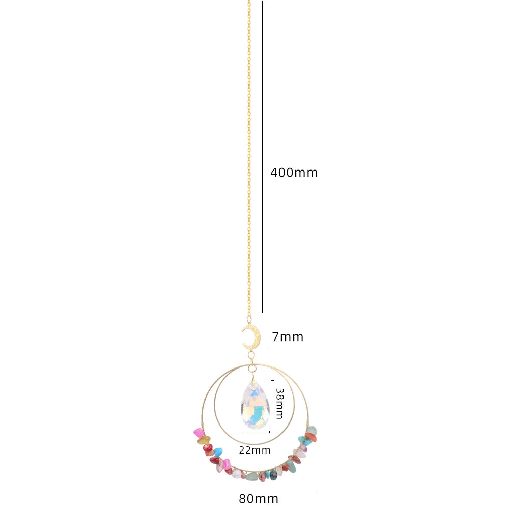 pendant boho chic or multicolore semi précieuses motifs géométriques anneaux croissants