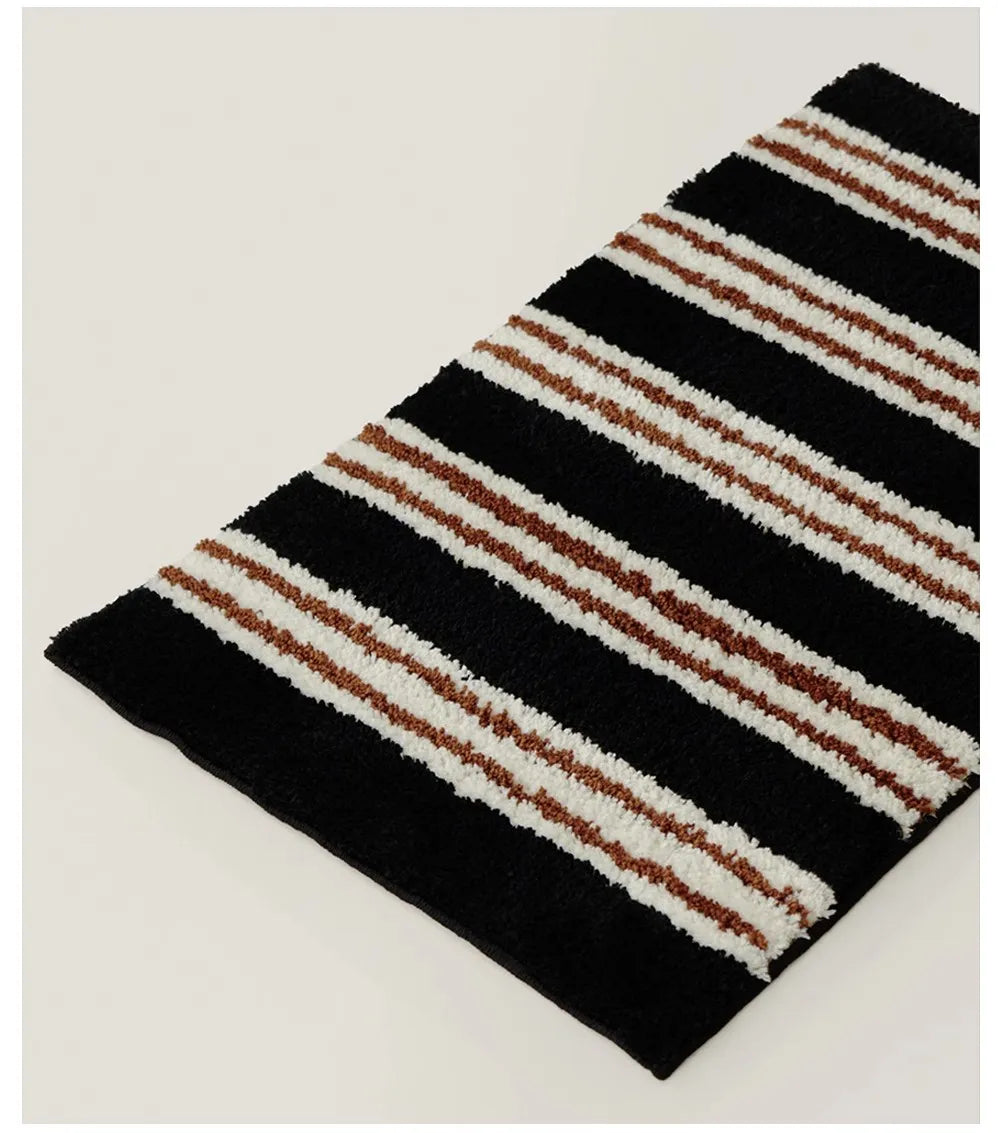 tapis rayé polyester bleu clair moderne marron blanc salon chambre doux 40x60cm