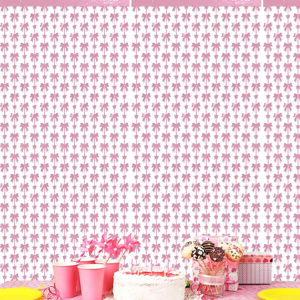 rideau moderne rose noir motif rubans décoration anniversaire mariage baptême fête enfants valentin