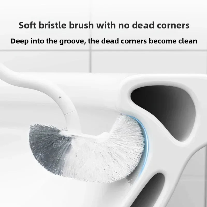 brosse wc souple forme long manche 360 blanc gris moderne sans coin mort respectueux