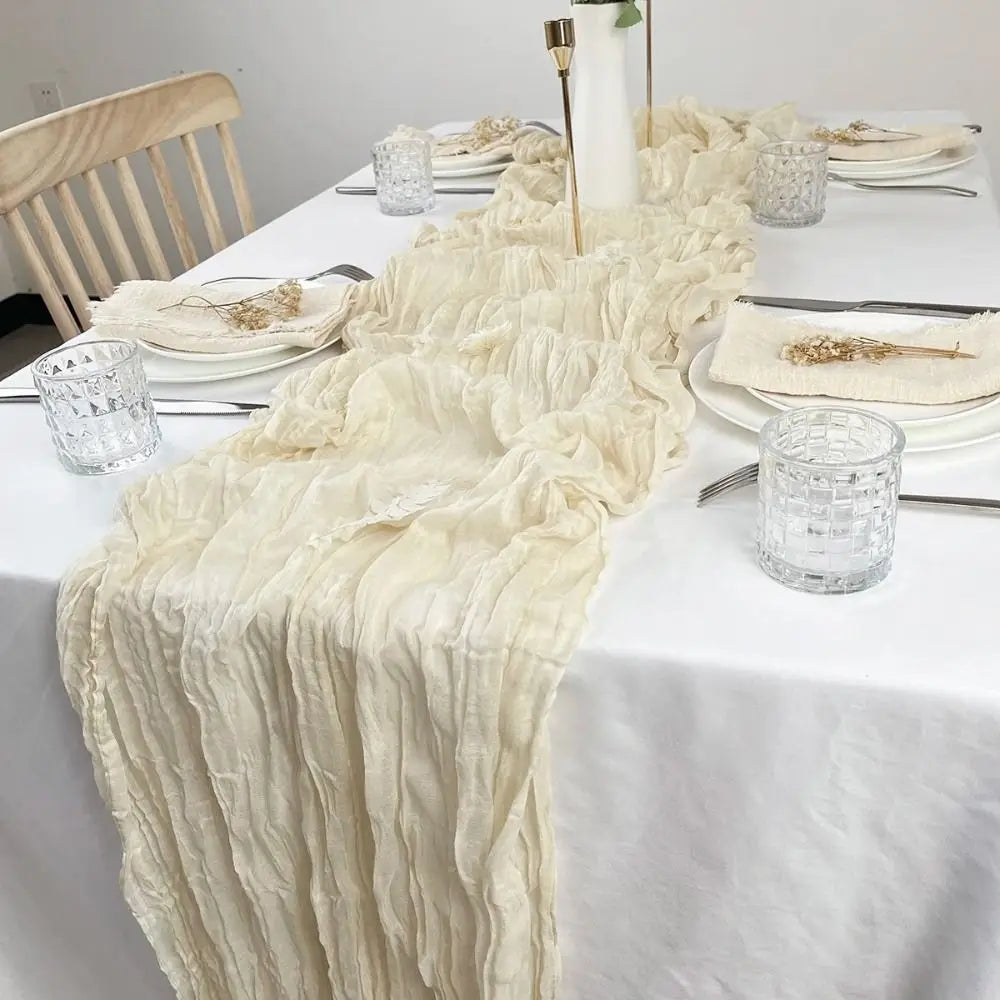 chemin table plissé décoratif élégant blanc rose vert salle manger maison