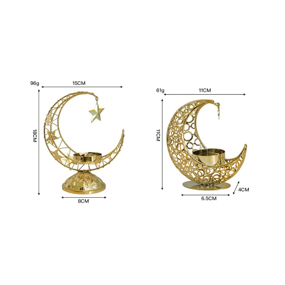 support bougie forme croissant lune argent doré noir ornements ajourés motifs géométriques artisanal décoration