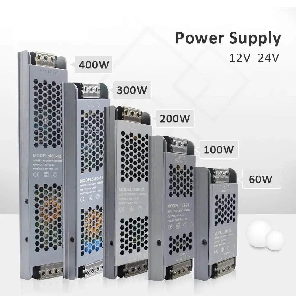 alimentation électrique 12v 24v 60w 100w 200w 300w 400w gris métallique certifié rohs lvd