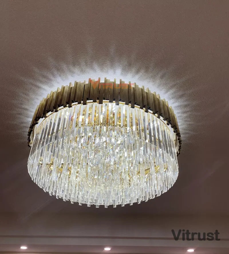 lampe moderne or cristal transparent élégante barres dorées inoxydables salon hall
