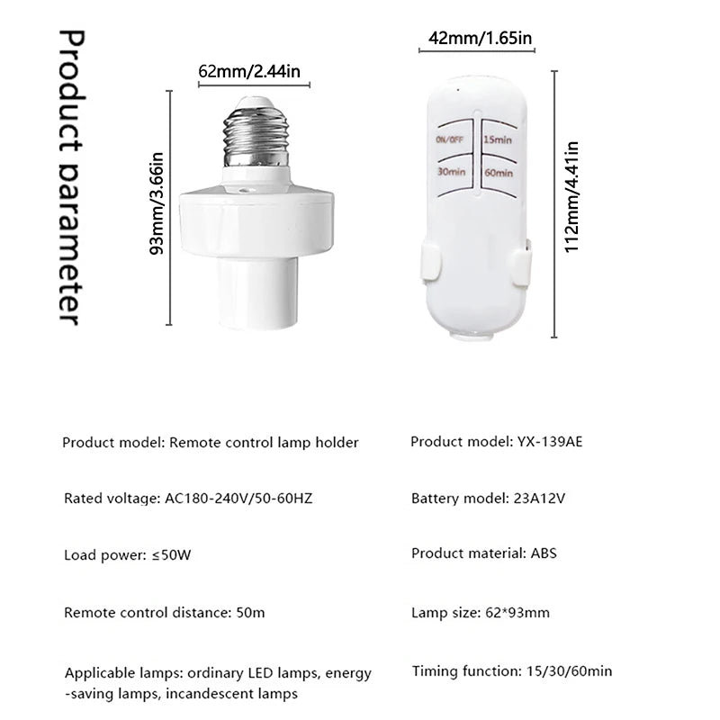 interrupteur intelligent télécommande ampoule led e27 minuterie sans fil moderne blanc opacité vis fixations