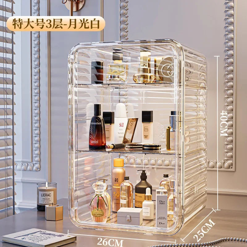 boîte rangement transparente moderne rayures horizontales cosmétiques maquillage parfums imperméable multifonctionnelle
