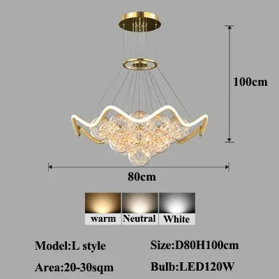 lustres led modernes or transparents sphères ondulees contemporains chambre salon