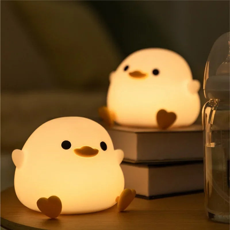 veilleuse canard blanc jaune coeurs moderne enfantine adhésive rechargeable usb tactile