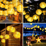 guirlande lumineuse solaire 30 led jaune lanternes sphériques motif strié ambiance japonaise festiveextérieur