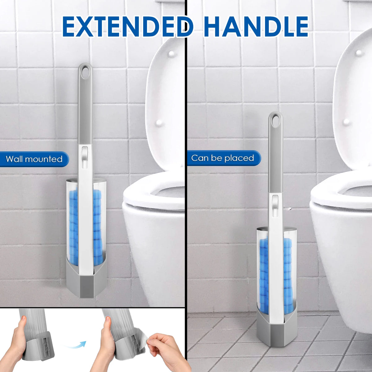 brosse toilette bleu blanc remplacement tête nettoyage mural moderne salle bain