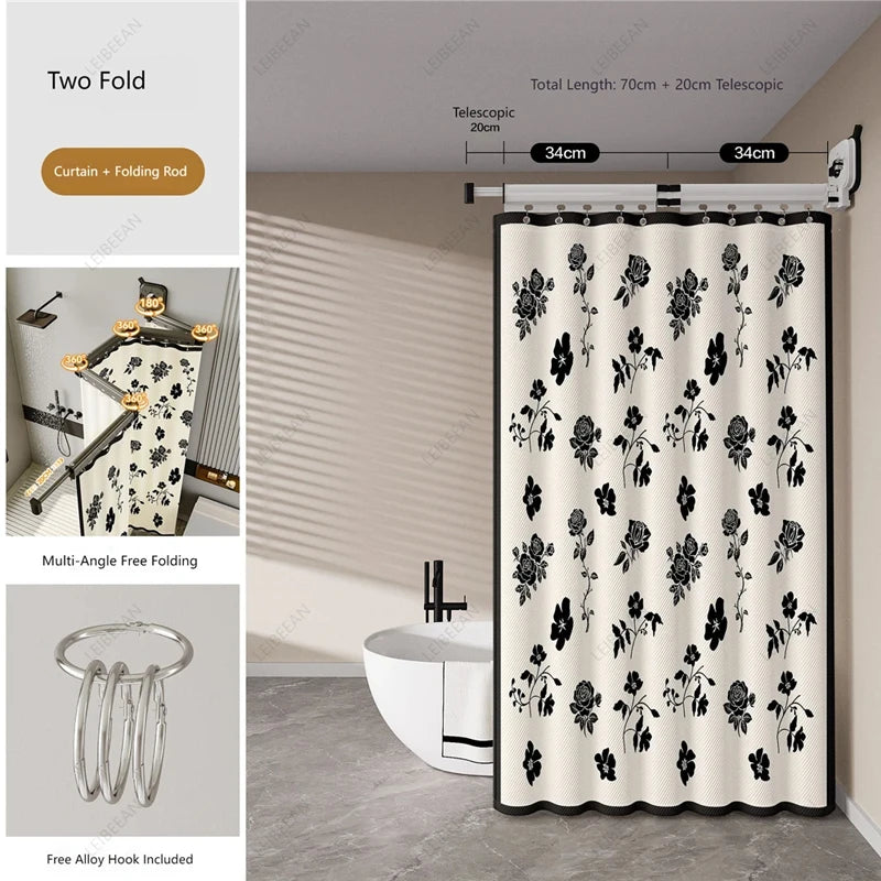 rideau douche pliable gris fixé ventouse respectueux l'environnement moderne joint beam