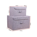 boîte rangement pliable tissu lin gris beige couvercle poignées vêtements