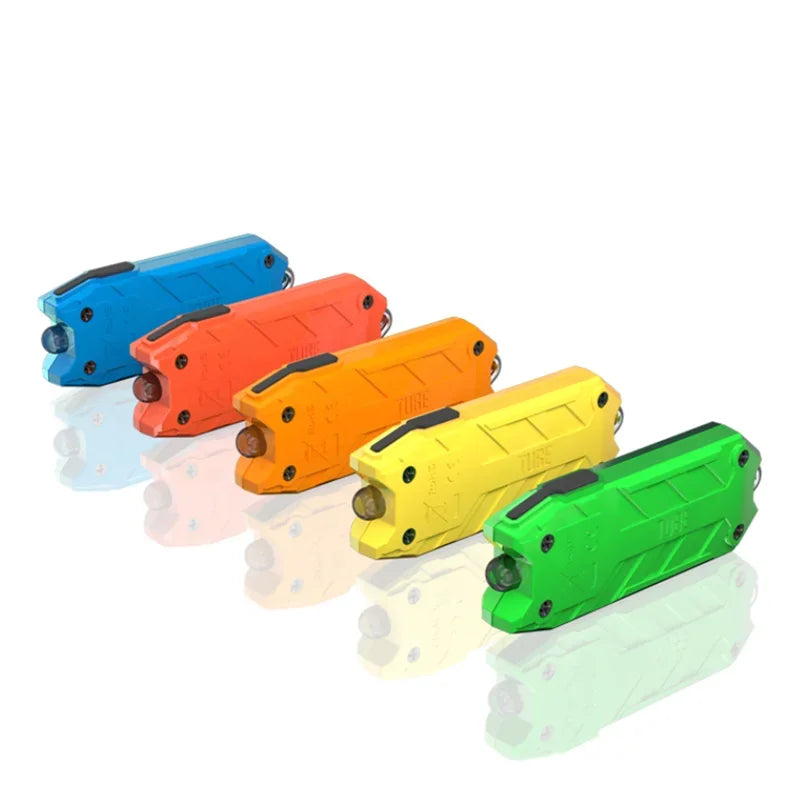lampe torche rechargeable led noire compacte résistante chocs câble usb orange vert bleu