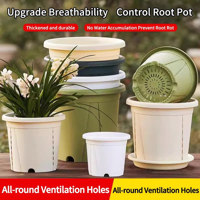 pot fleurs plastique moderne rayures verticales blanc vert drainage base perforée jardin balcon intérieur