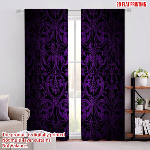 rideaux classiques violet noir ornements floraux polyester opaques baroque deux panneaux