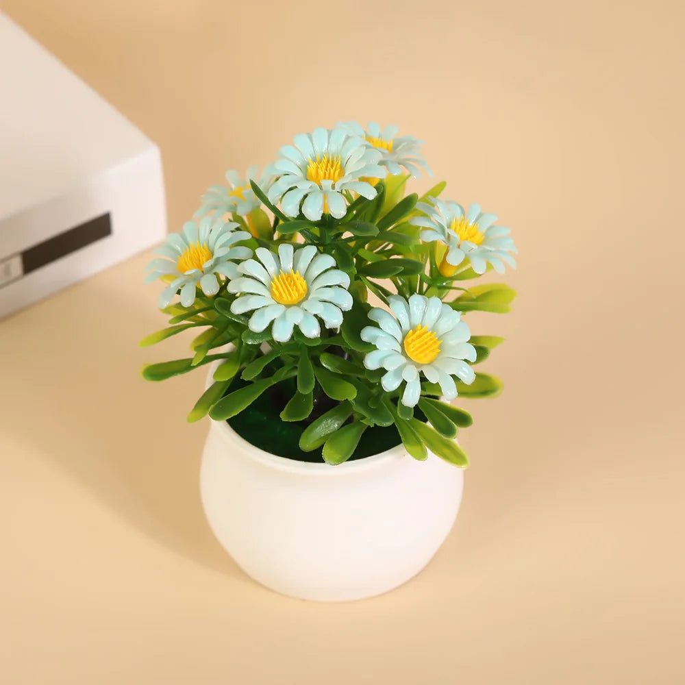 plantes artificielles fleurs simples feuilles vertes pot blanc moderne minimalisteintérieur décoration maison fête anniversaire