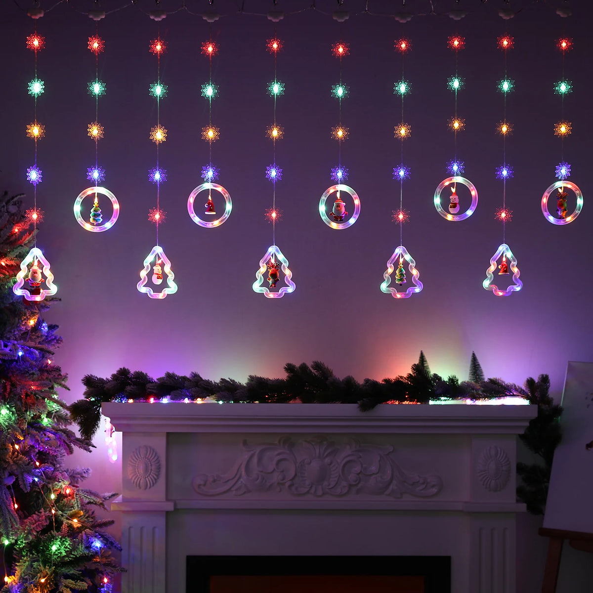 guirlande lumineuse noël multicolore flocons sapins père noël moderne télécommande led 100 ampoules 3m