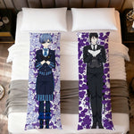 coussin allongé anime violet bleu blanc fleurs stylisées personnages 100 polyester double face imprimé