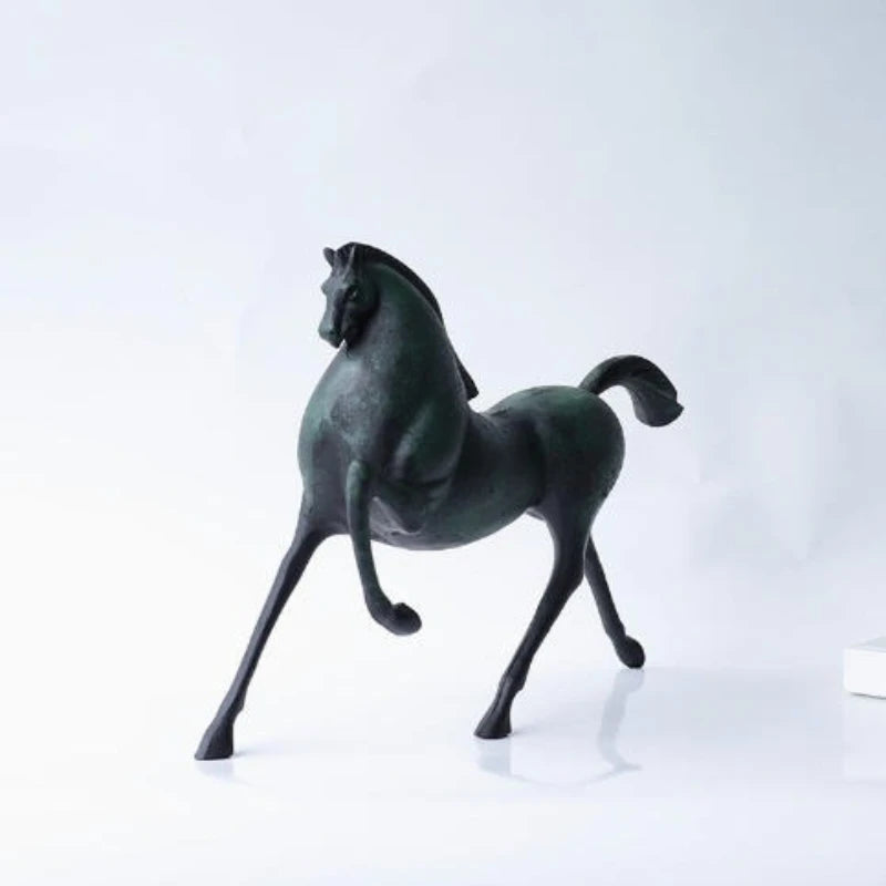 décoration maison sculpture cheval métal vert foncé moderne stylisée livres cadeau anniversaire mariage