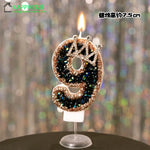 bougies anniversaire décoratives noir doré strass brillantes chiffre festives gâteau
