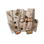 feuilles collage vintage floral artisanal beige marron vert noir blancscrição omitida