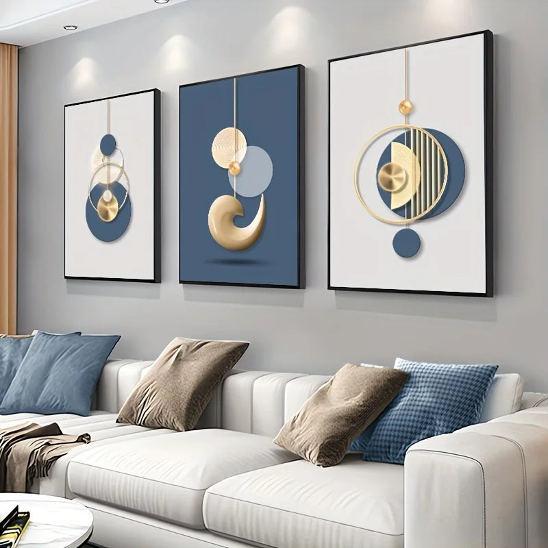affiches d'art géométriques abstraites contemporaines toile 30x40cm 40x60cm 50x70cm blanc bleu marine doré sans