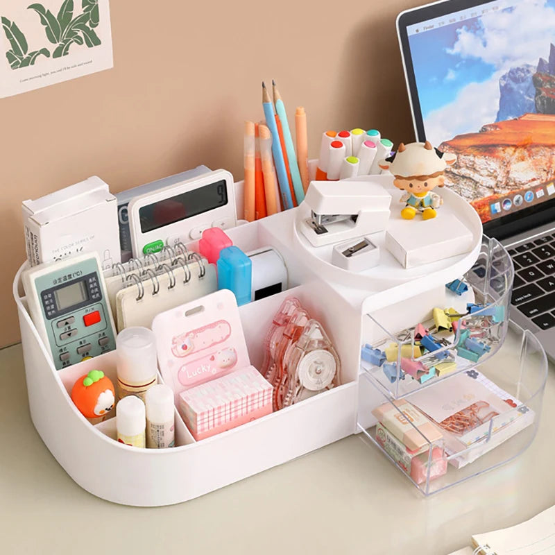 organisateur maquillage blanc rose minimaliste multifonctionnels compartments rangement cosmétiques officesupply
