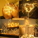 guirlande lumineuse solaire extérieure fil cuivre led étanche décoration jardin patio spikes couleur or