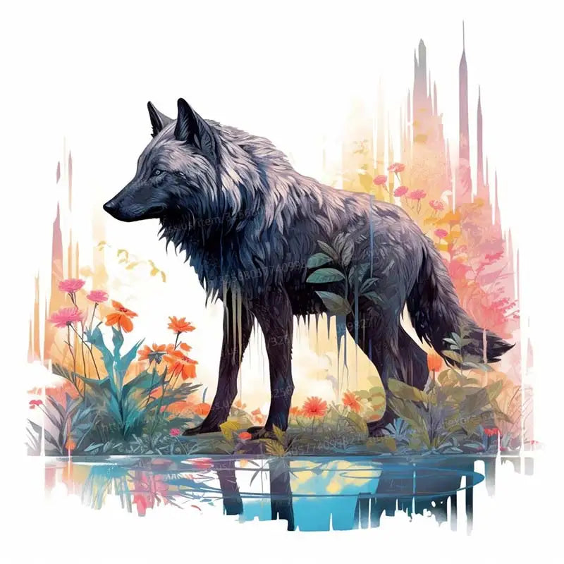 autocollant mural loup aquarelle décoration chambre enfant salon sticker animal décoratif mural artistique